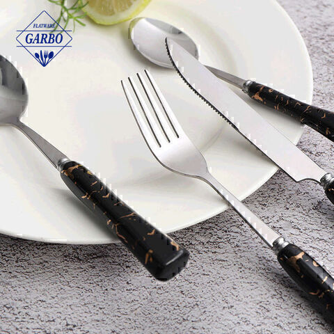 Hot selling marble design ceramic handle machine polish knife fork spoon dinner set