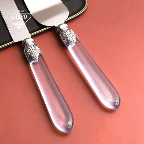 Elegant cheap price 410 stainless steel steak knife with transparent plastic handle