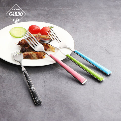 Gagang plastik multi warna garpu stainless steel gagang garpu warna berbeda