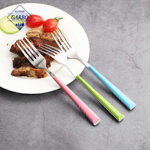 Gagang plastik multi warna garpu stainless steel gagang garpu warna berbeda