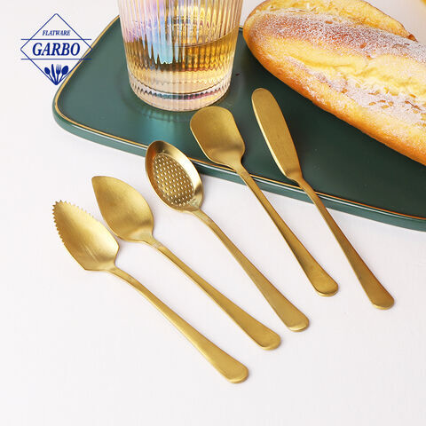 Restaurant Catering Gold Silverware Cutlery Set Sendok Teh Lucu