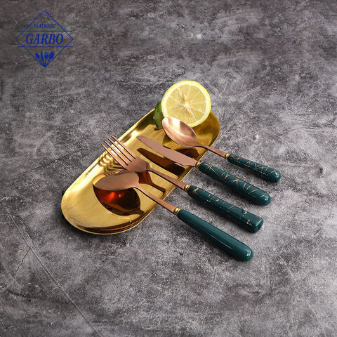 Luxury electroplating golden color middle east style ceramic handle dinnerware cutlery set