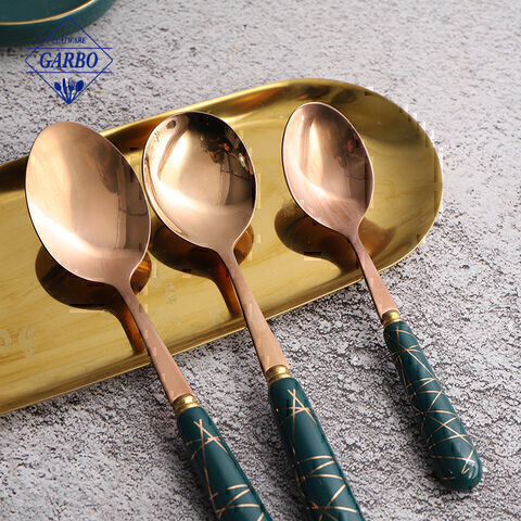 Luxury electroplating golden color middle east style ceramic handle dinnerware cutlery set 