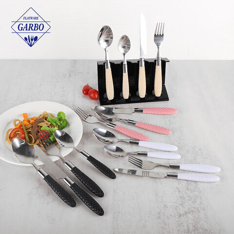 Gagang Plastik Beige Kreatif Set Sendok Garpu Stainless Steel Gaya Modern