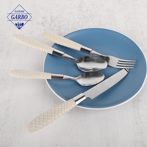 Creative Beige Plastic Handle Modern Style Stainless Steel Silverware Flatware Sets