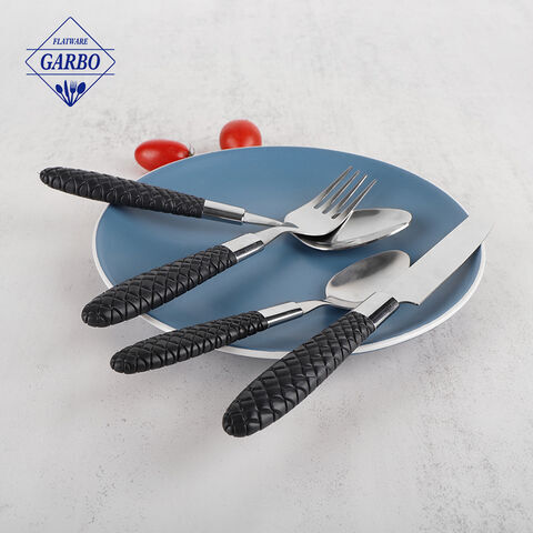 Black Creative Plastic Handle Cutlery Stainless Steel Flatware Sets