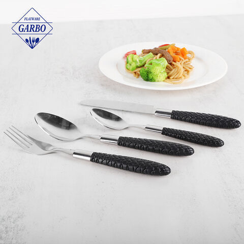Black Creative Plastic Handle Cutlery Stainless Steel Flatware Sets