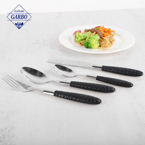 Set Sendok Garpu Stainless Steel Gagang Plastik Kreatif Hitam