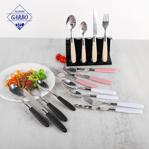 Elegant Modern Designed White Plastic Handle Stainless Steel Cutlery Sets