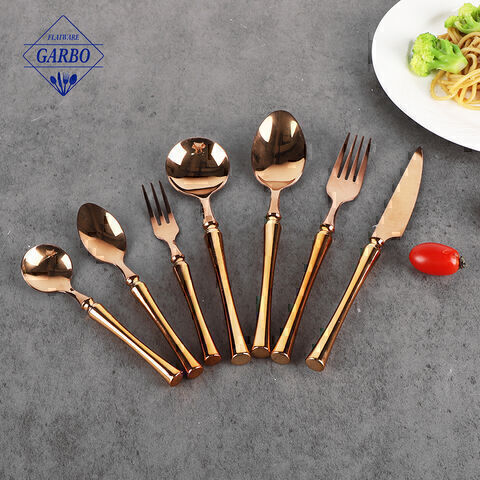 Slim style flatware set China manufactured wholesale rose gold plated plastic cutlery set 