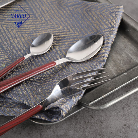 Wooden blue silver flatware set cheap price stainless steel cutlery set on sale 