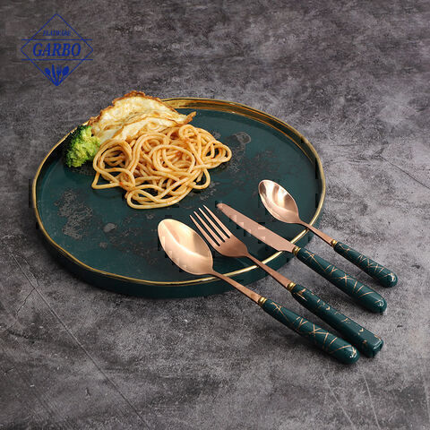 Eco-friendly 410 stainless steel silver sublimation dinner cutlery set na may black ceramic handle