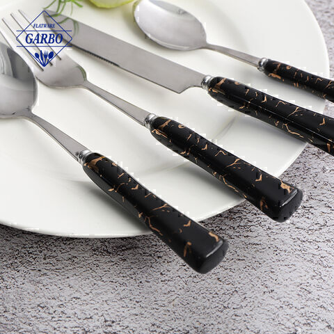 Eco-friendly 410 stainless steel silver sublimation dinner cutlery set na may black ceramic handle