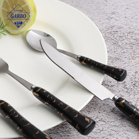 Eco-friendly 410 stainless steel silver sublimation dinner cutlery set na may black ceramic handle