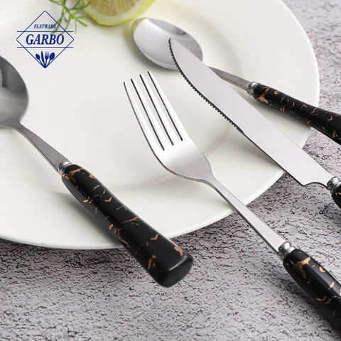Eco-friendly 410 stainless steel silver sublimation dinner cutlery set na may black ceramic handle