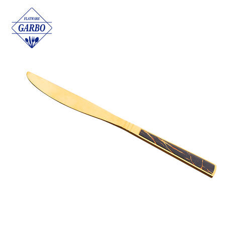 Cuchillo de mesa de hoja resistente disponible personalizado de galvanoplastia de color dorado de lujo para el hogar