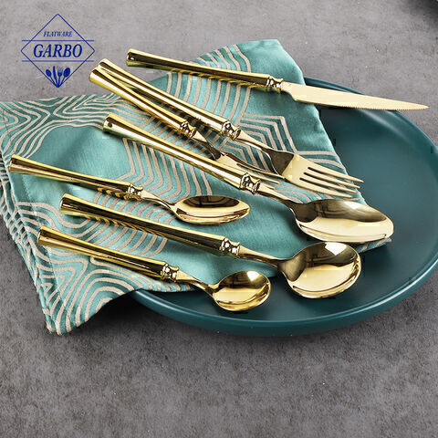 Canton fair popular golden plastic flatware set new design China wholesaled cutlery set 