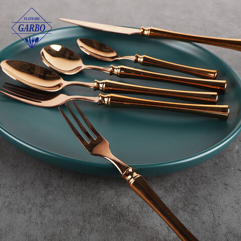 Canton fair popular golden plastic flatware set new design China wholesaled cutlery set 