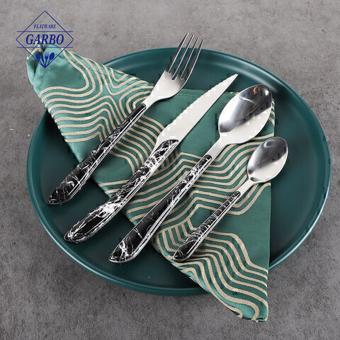 Marble plastic flatware set China factory manufactured silver cutlery set 