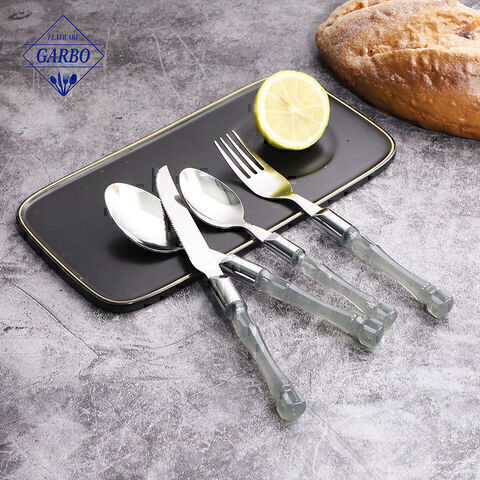 Custom Gift Box Spoon Fork Knife Dinner Flatware Set 24pcs Cutlery Set With pink plastic handle