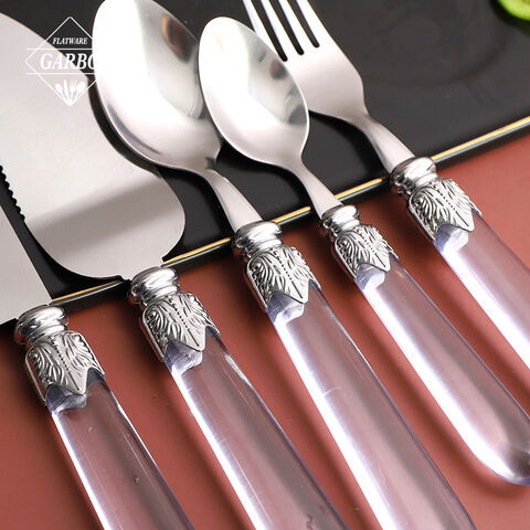 410 stainless steel elegant transparent handle wholesale cheap price flatware set 