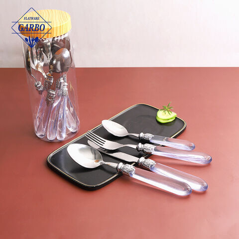 Modern design 24pcs cutlery set dinner knife fork spoon with round edge plastic handle