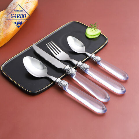 Modern design 24pcs cutlery set dinner knife fork spoon with round edge plastic handle