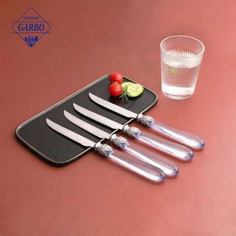 Modern design 24pcs cutlery set dinner knife fork spoon with round edge plastic handle