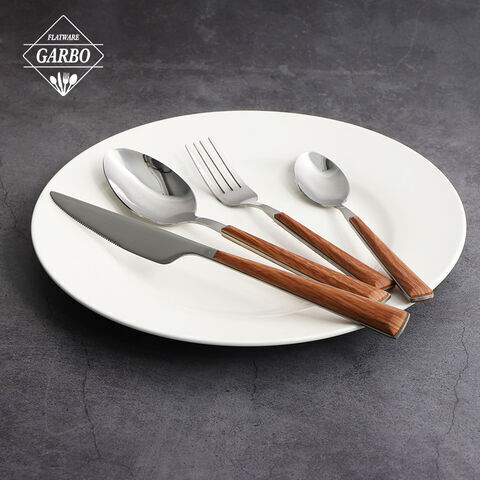 gagang bambu plastik stainless steel 24 buah set sendok garpu set