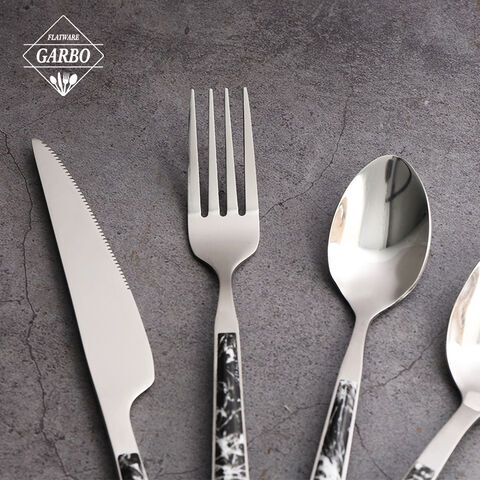 marble design plastic handle 24 pieces ss flatware set black marble cutlery