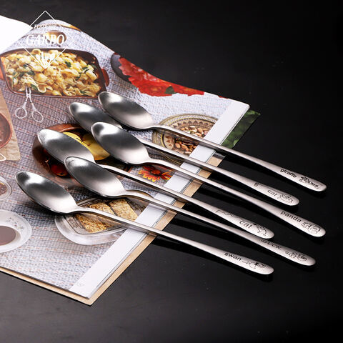 Customized design cute pattern handle strainless steel long spoon for ice tea