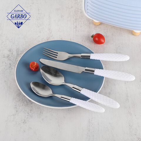 White Plastic Handle Creative Stainless Steel Cutlery Flatware Sets for Wholesale