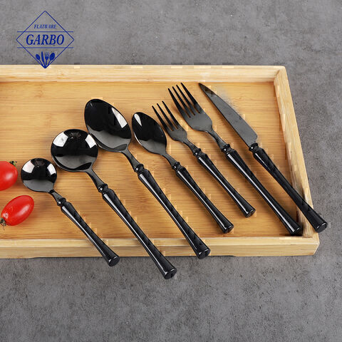 Manufactured black marble silver flatware set para sa restaurant hotel