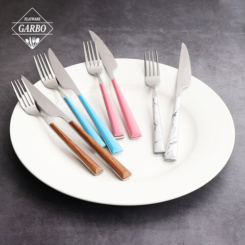 white marble plastic handle stainless steel flatware set