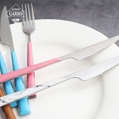 white marble plastic handle stainless steel flatware set