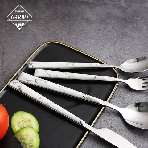 white marble plastic handle stainless steel flatware set