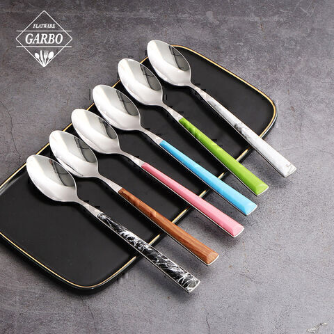 plastic handle dessert cake tea spoon stainless steel cutlery spoon