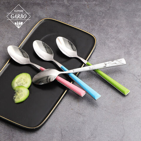 plastic handle dessert cake tea spoon stainless steel cutlery spoon