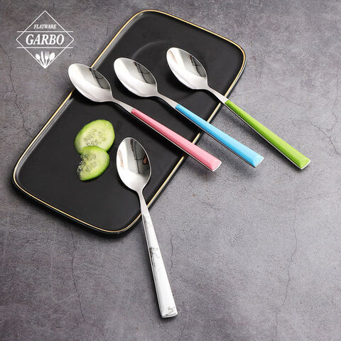 plastic handle dessert cake tea spoon stainless steel cutlery spoon