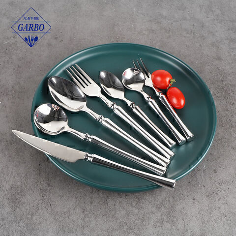 Imitated silver flatware set slender design plastic cutlery set for home