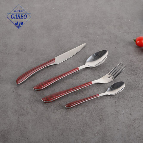 China wholesaled red ABS plastic handle flatware set stainless steel cutlery for Asia market