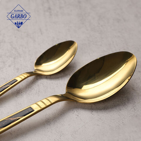 marble pattern shining golden stainless steel 4 pieces cutlery set