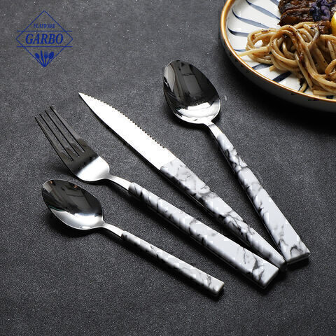 Marble design plastic handle stainless steel flatware set in home&kitchen