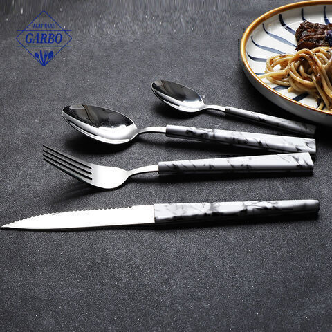 Marble design plastic handle stainless steel flatware set in home&kitchen