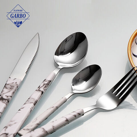 Marble design plastic handle stainless steel flatware set in home&kitchen