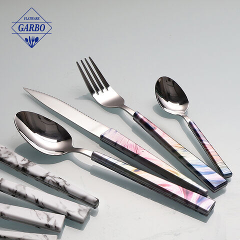 ABS colored plastic handle stainless steel flatware set with e-plating includes spoon fork knife
