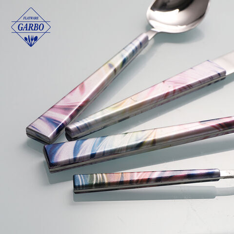 Ensemble de couverts en acier inoxydable avec manche en plastique ABS coloré et placage électronique comprenant un couteau fourchette cuillère