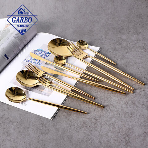 Alat makan e-plating emas mulia mewah 24 pcs set sendok garpu cermin polandia