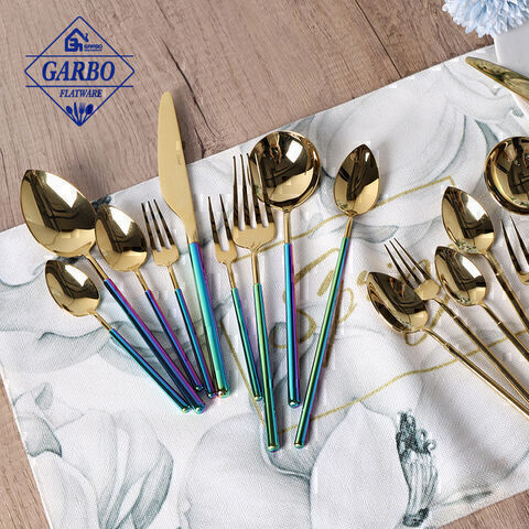High-end premium 304 stainless steel mental cutlery set with e-plating colorful handle