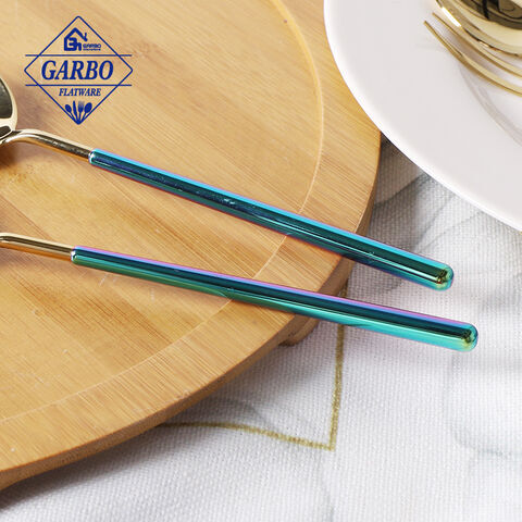 High-end premium 304 stainless steel mental cutlery set with e-plating colorful handle